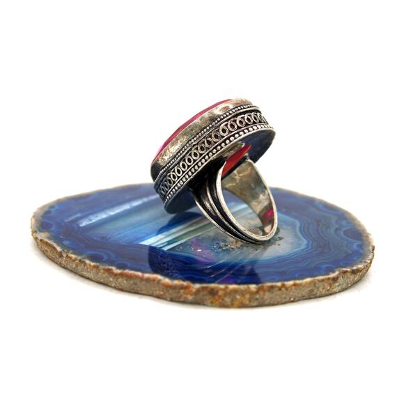 Silver-tone Pink Rhinestone Statement Ring - Picture 2 of 5